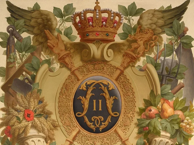 1838-Dominique Henri Guifard - Medaglione con le insegne di Leopoldo II, circondato da fiori, fogliame e frutta